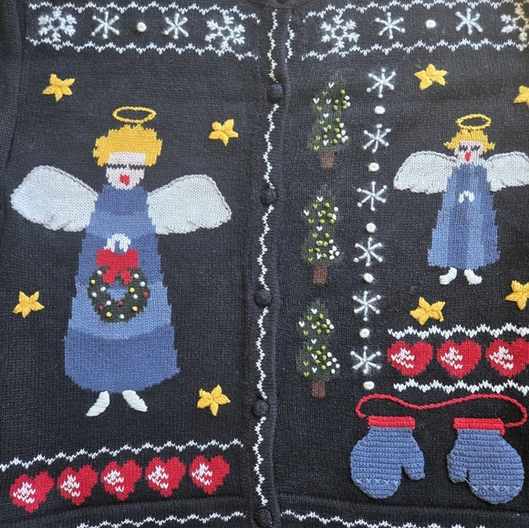 vtg Christmas Sweater "Nut Cracker" Angel and Mittens Crochet Women's Size s - Picture 3 of 8